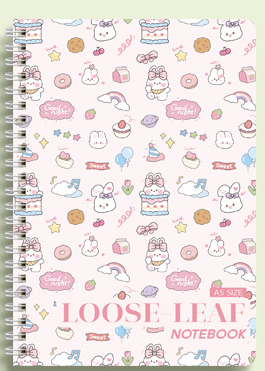 NB1001 Sweet Bunny A5 Loose Leaf Spiral Notebook - Pink