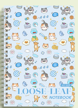NB1001 Playful Cats A5 Loose Leaf Spiral Notebook - Blue