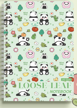 NB1001 Playful Panda A5 Loose Leaf Spiral Notebook - Green