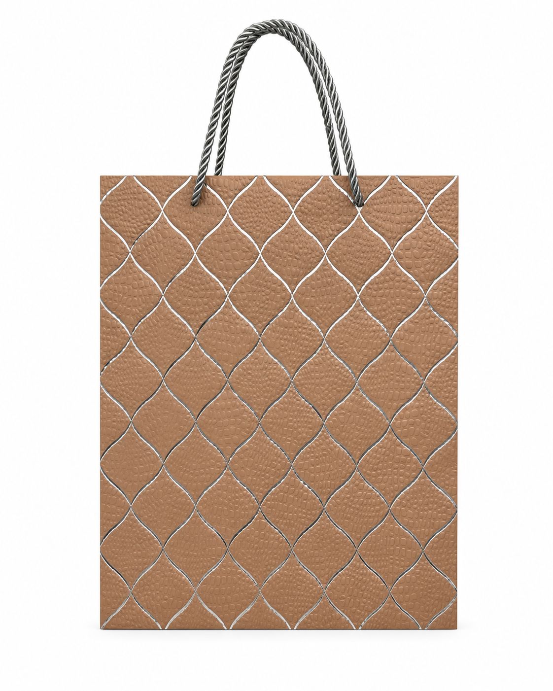 GB3001BN Elegant Tan & Silver Pattern Gift Bag