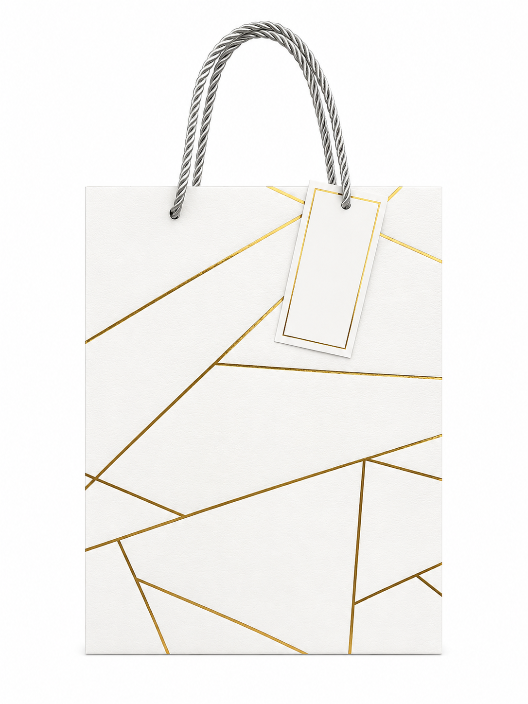 GB3002WT White & Gold Luxe Geometry Gift Bag