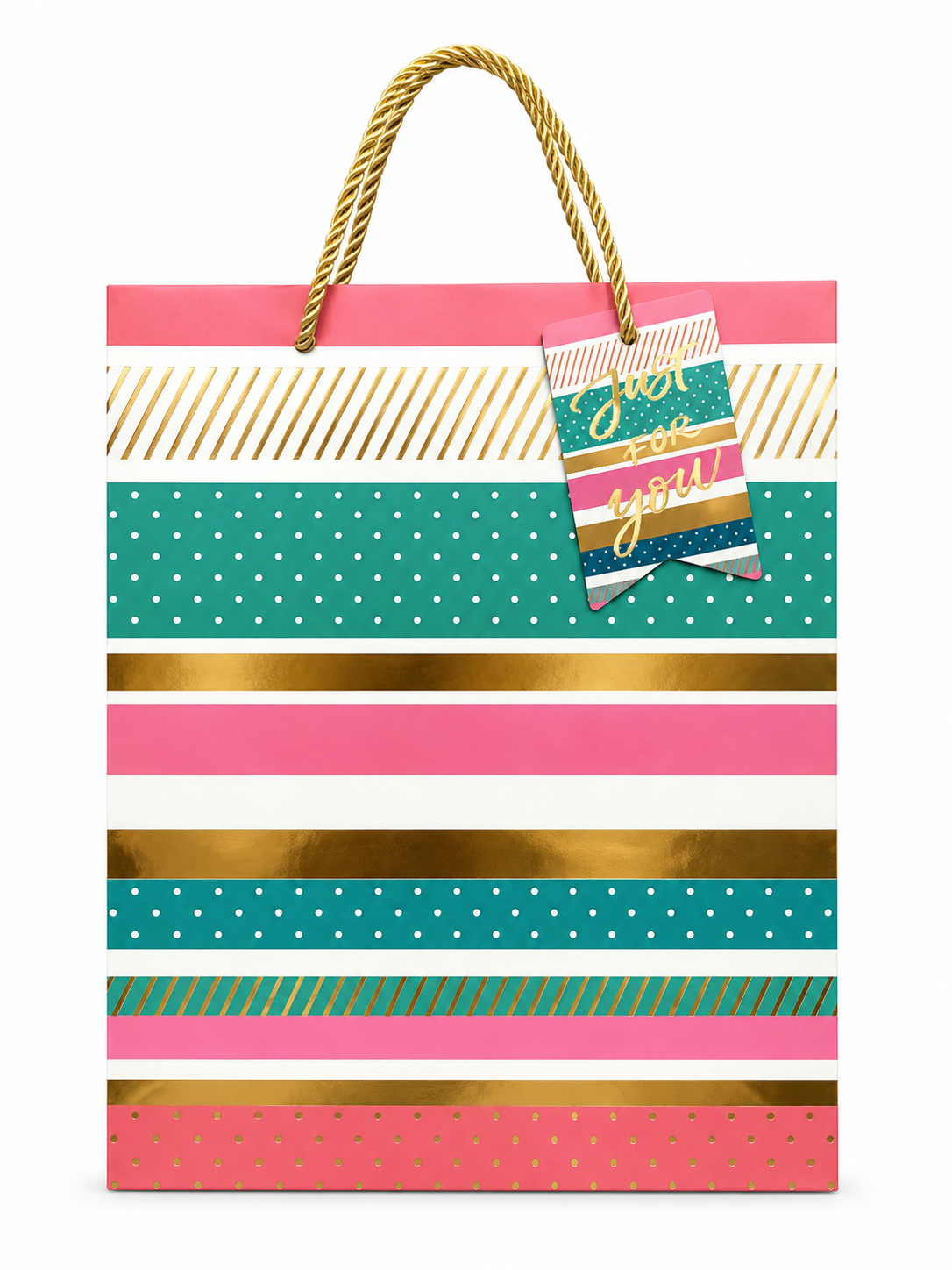 GB3006 Pink, Teal & Gold Stripe “Just for You” Gift Bag