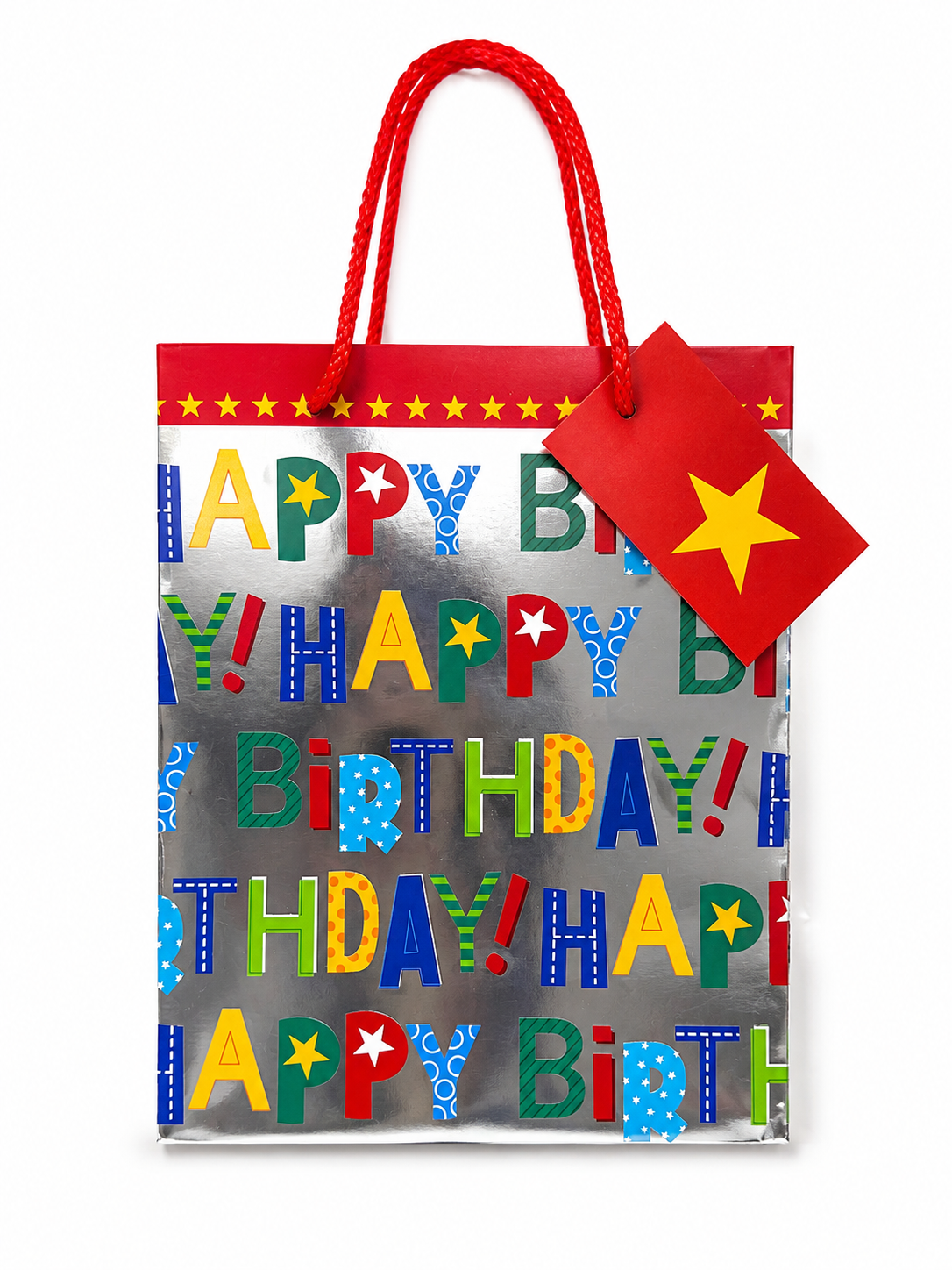 GB3009 Silver Happy Birthday Typography Gift Bag