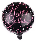 18" Elegant Black & Pink Confetti Happy Birthday Foil Balloon