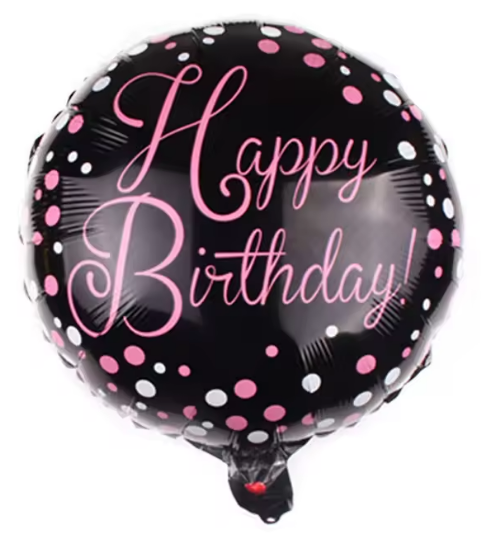 18" Elegant Black & Pink Confetti Happy Birthday Foil Balloon