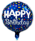 18" Royal Blue Confetti Happy Birthday Foil Balloon