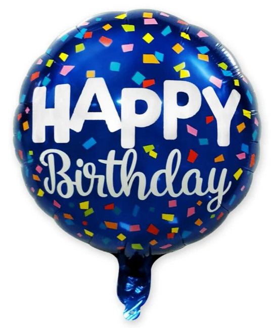 18" Royal Blue Confetti Happy Birthday Foil Balloon