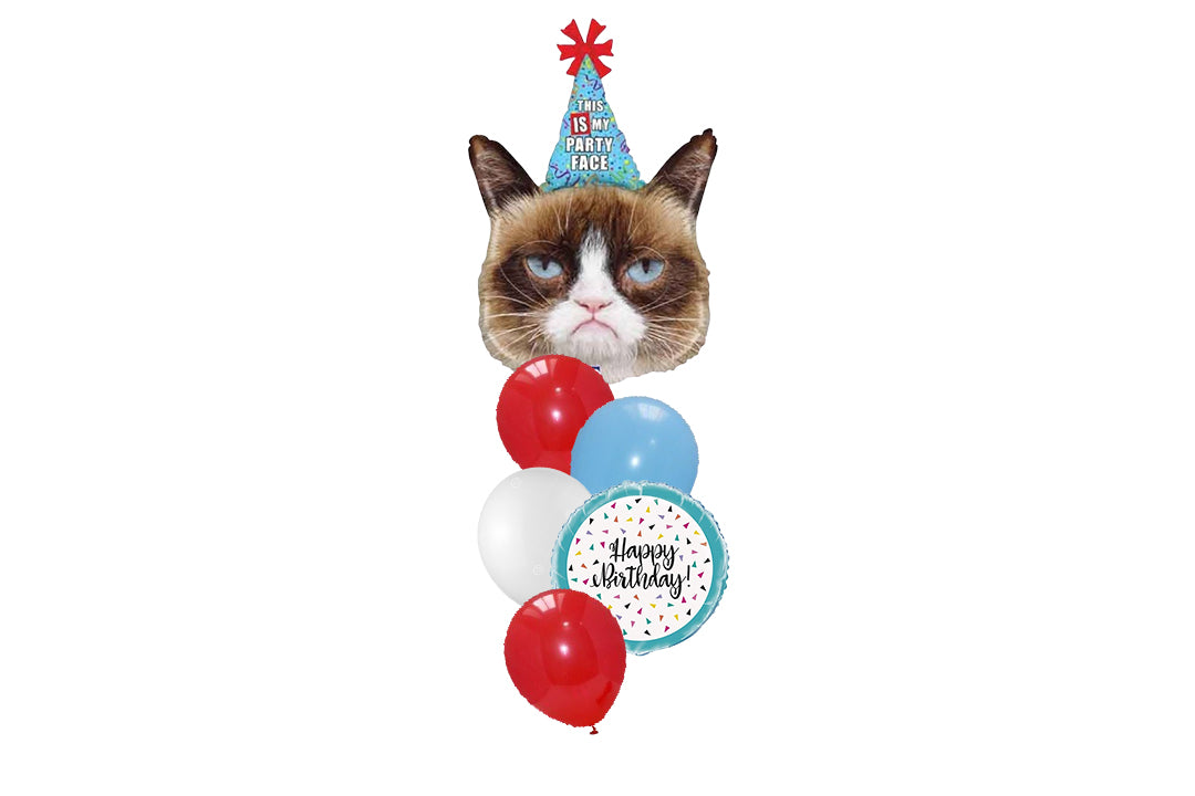 Grumpy Party Cat Birthday Balloon Bouquet